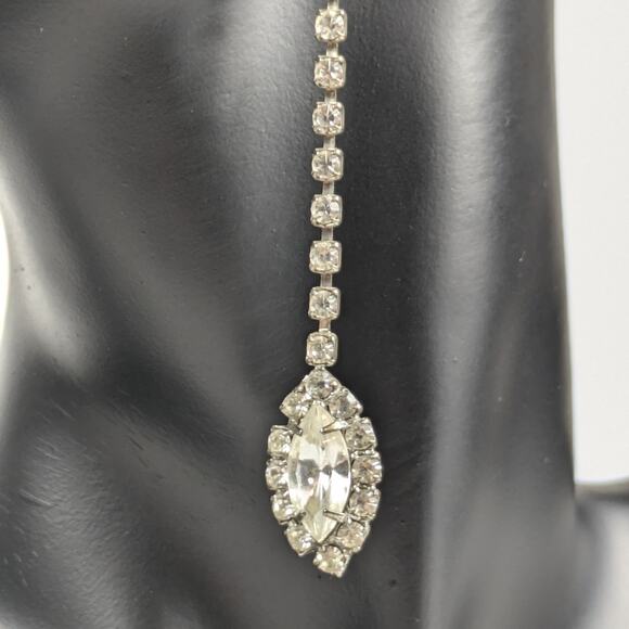Womens Pierced Extra Long Dangle Earring 4" Drop Rhinestone Sparkle Dress Formal - Picture 3 of 5